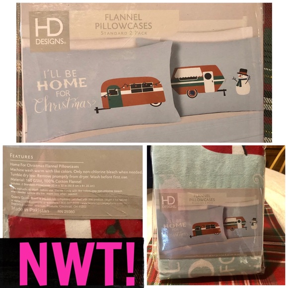 NWT-I’LL BE HOME FOR CHRISTMAS FLANNEL PILLOWCASES - Picture 1 of 6
